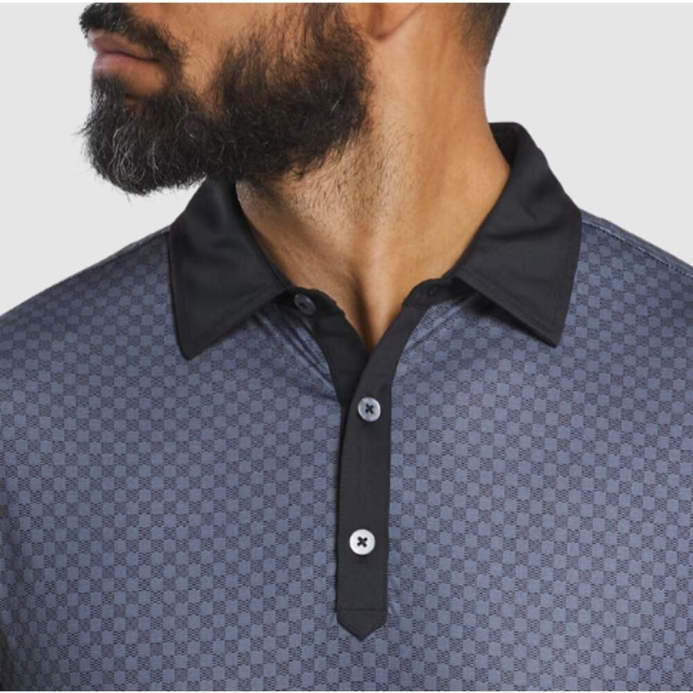 Footjoy Men's Jaquard Black Checker Lisle Golf Shirt Size L - Picture 8 of 9